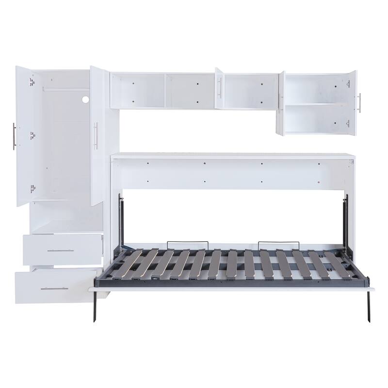 Twin Size Murphy Bed with Open Shelves and Storage Drawers
