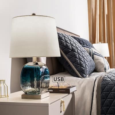 20.5" Blue Table Lamp Set with USB (Set of 2)