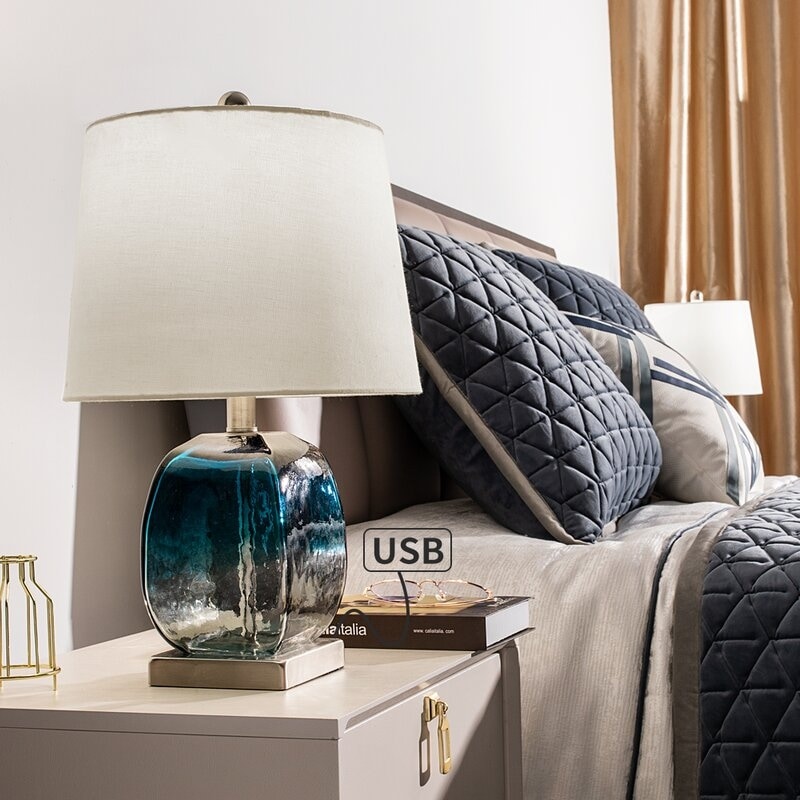Maxax 20.5" Blue Table Lamp Set with USB (Set of 2)