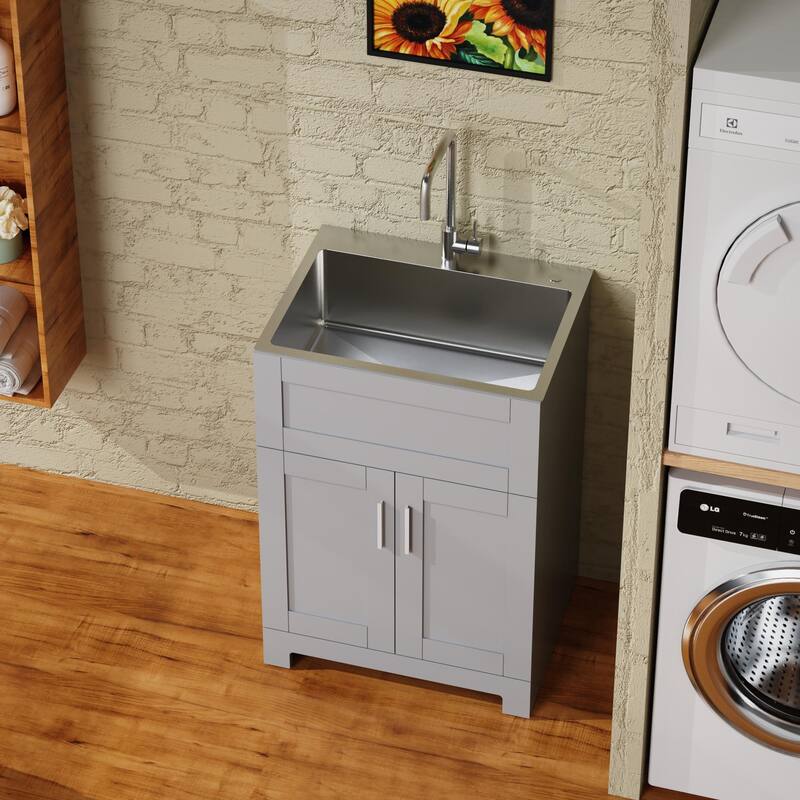 23.7-Inch Bathroom Vanity with Drop-in Stainless Steel Sink, Soft-Close Doors, Eco-Friendly MDF Cabinet - 23.7in L MDF