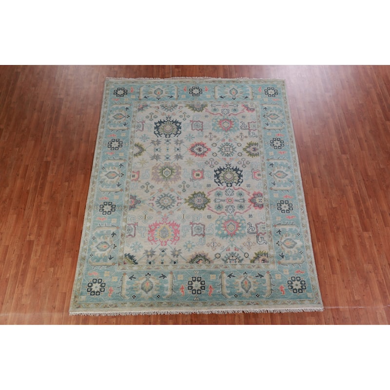 Floral Oushak Indian Area Rug Hand-Knotted Oriental Wool Carpet - 8'0" x 10'0"
