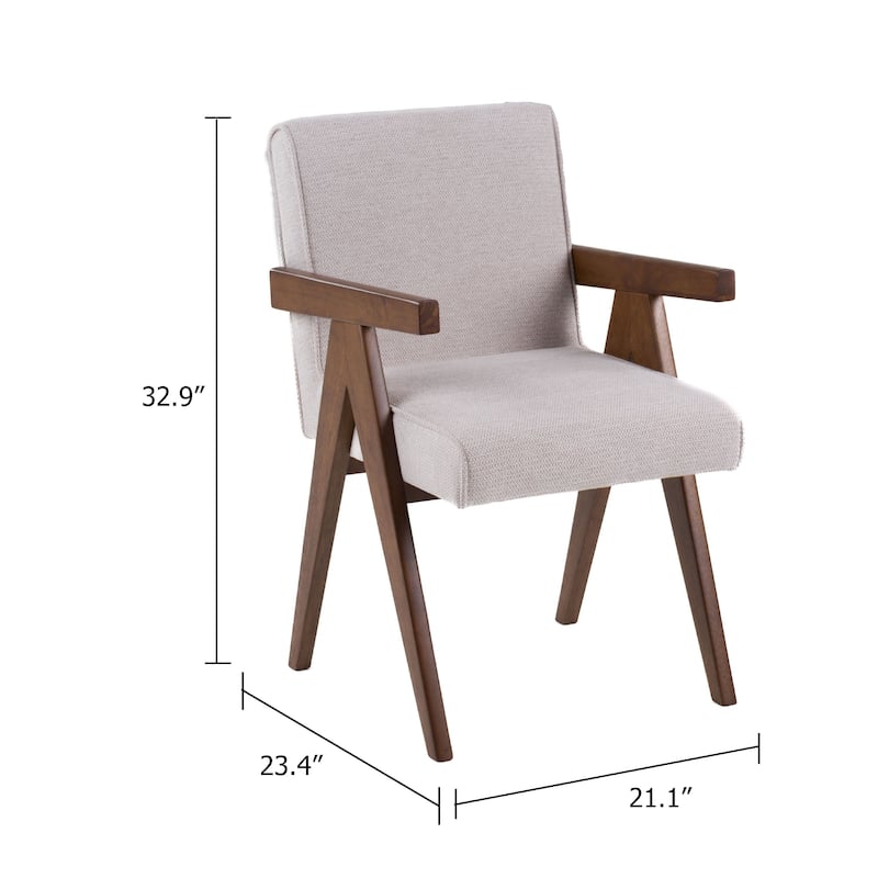 Cid Jose Dining Chair Set of 2, Beige Polyester, Walnut Brown Wood