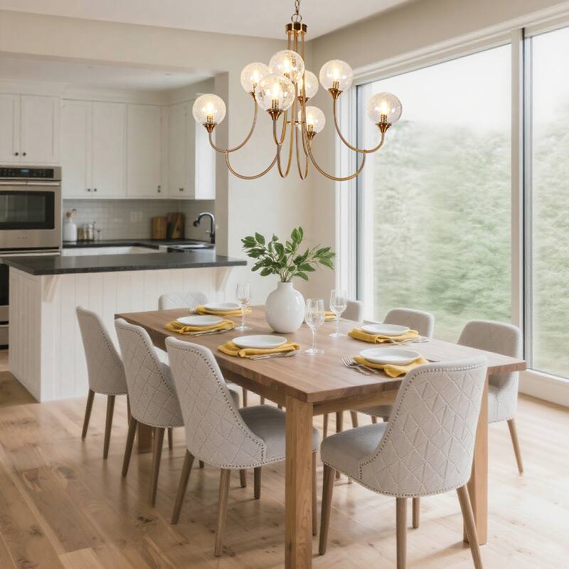 Modern Gold 8-Light Globe Glass Chandelier Classic Dimmable Light for Dining Living Room - Dia. 36.6"xH 30.7"