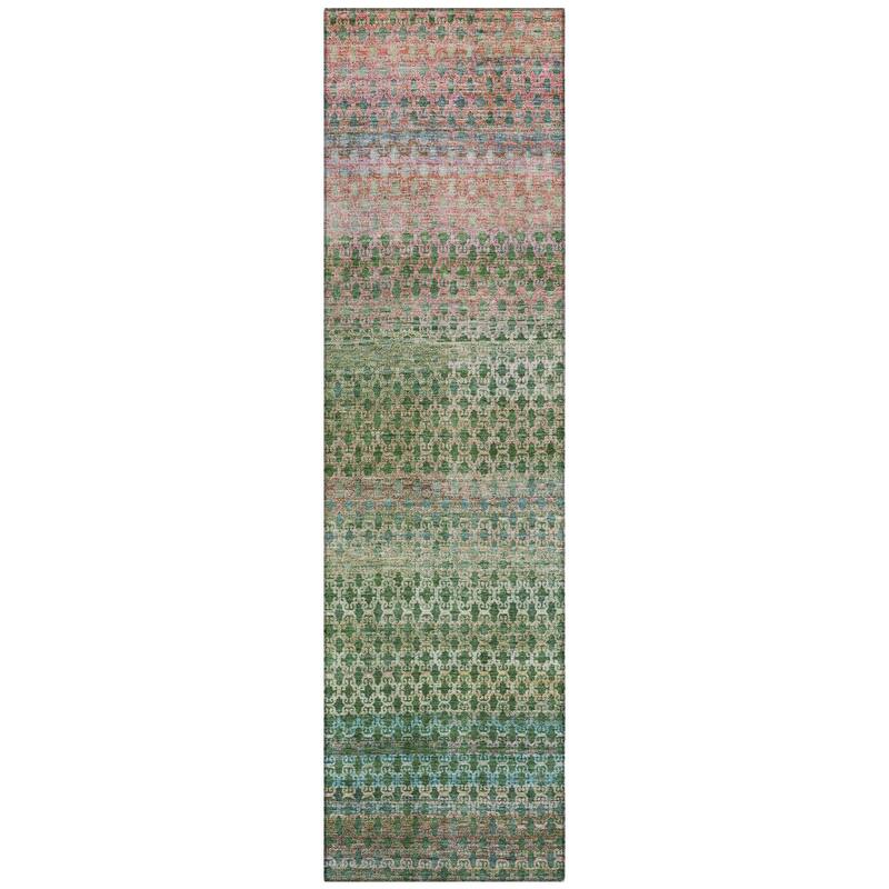 Machine Washable Indoor/Outdoor Stripe Medallions Chantille Rug