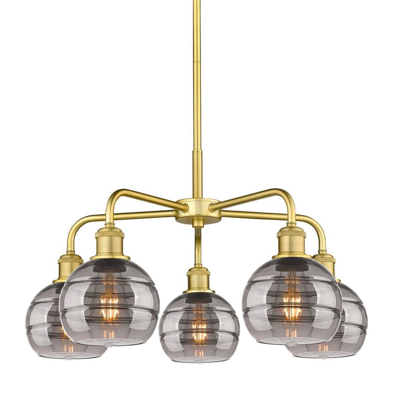 Innovations Lighting 516-5CR-14-24 Rochester Chandelier Rochester 5 - Satin Gold / Light Smoke