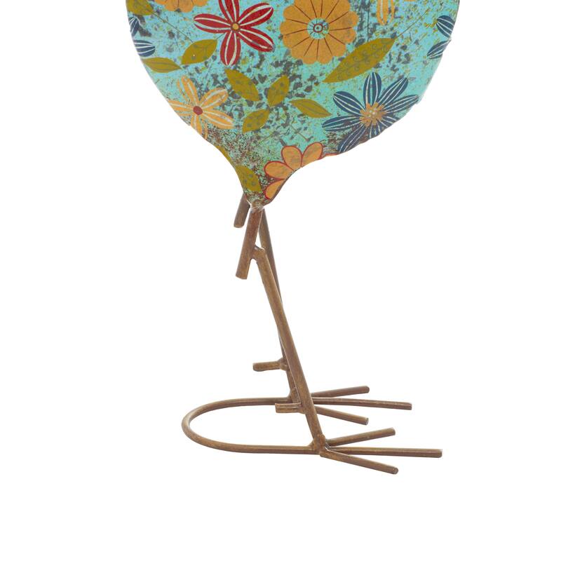 Green or Cream Metal Indoor Outdoor Distressed Standing Rooster Garden Sculpture with U Shaped Feet