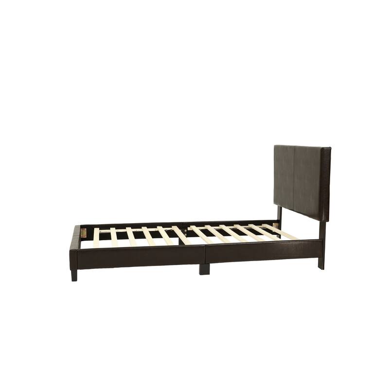 Twin Size Faux Leather Upholstered Bedframe with Adjustable Headboard, Modern Brown Bedroom Furniture