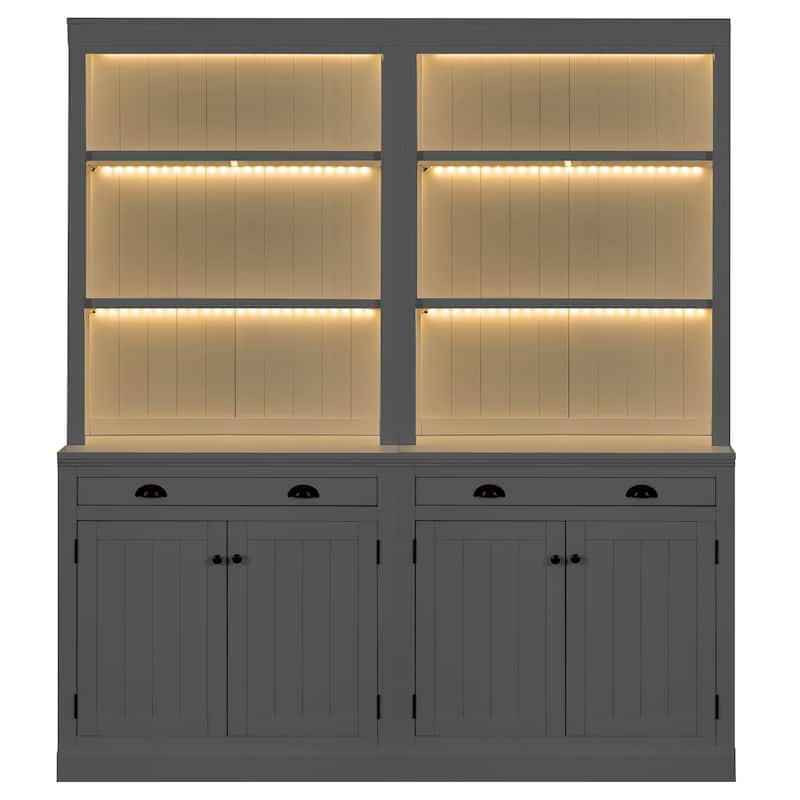 Merax 83.4" Tall LED-Lit Bookshelf Suite with Cabinets, Drawers & Modern Open Storage