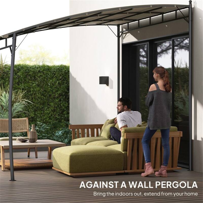 Steel Polyester Lean-To Pergola Awning with Drainage Holes - 118" W x 116.5" D x 78.75" / 103.25" H