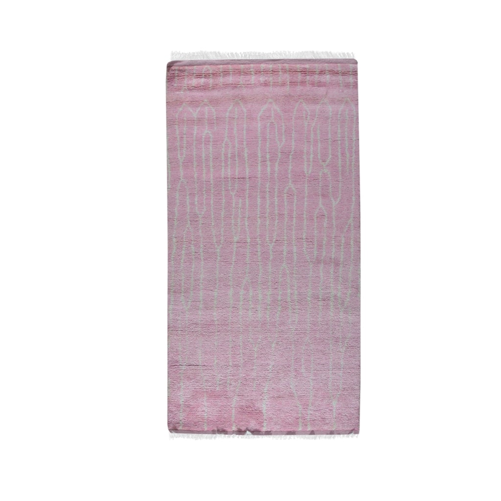 Pink Hand Knotted Wool Moroccan Rug, 4' x 12', soft elegant area rug - L