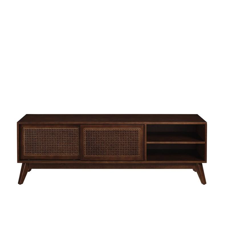 Mid-Century Modern Rattan TV Stand (Accommodates TVs up to 65-in)