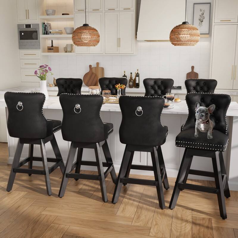 Swivel Velvet Leisure Counter Bar Stools Set of 8 - Black Velvet Set Of 8