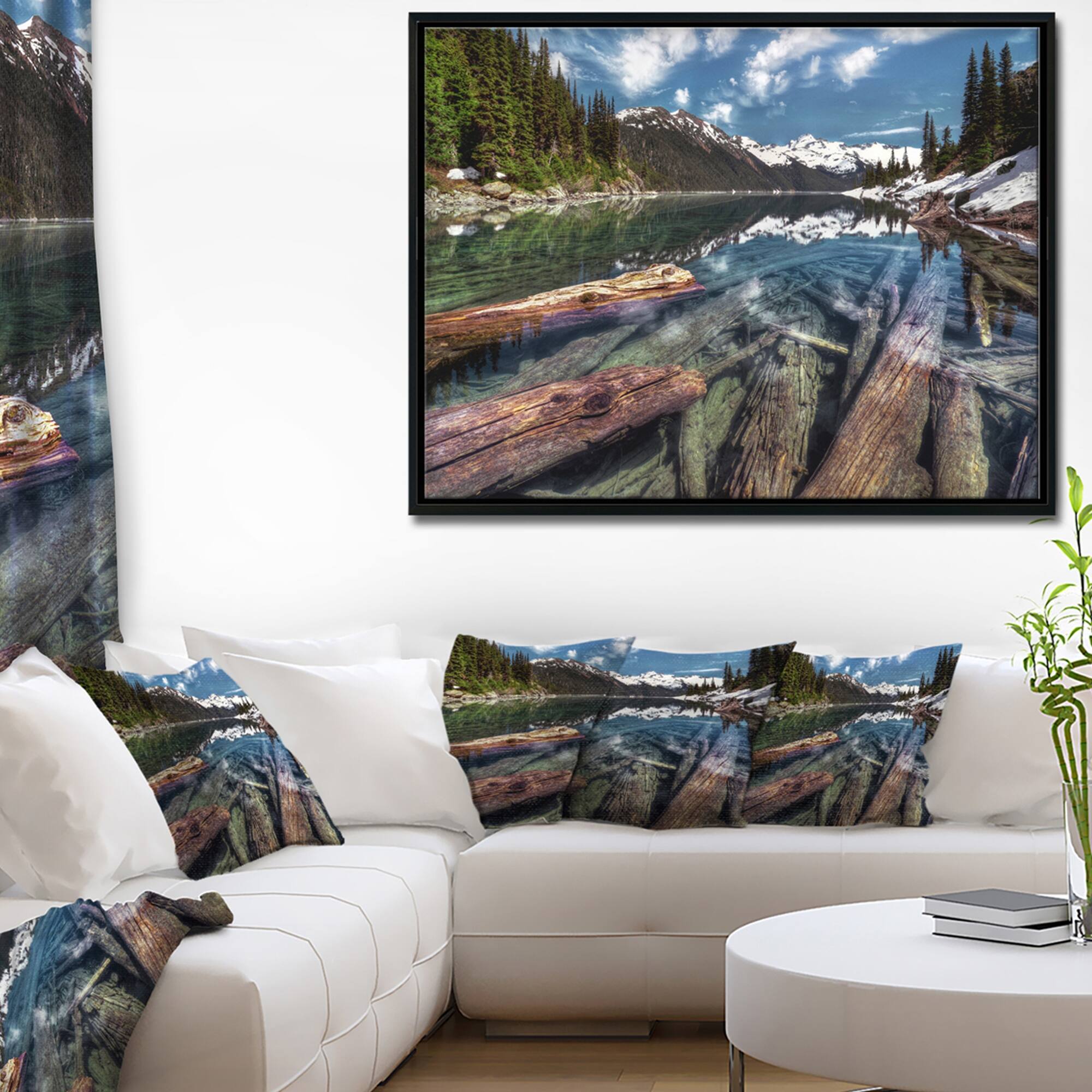 Designart "Sunken Logs n Mountain Lake" Extra Large Landscape Framed