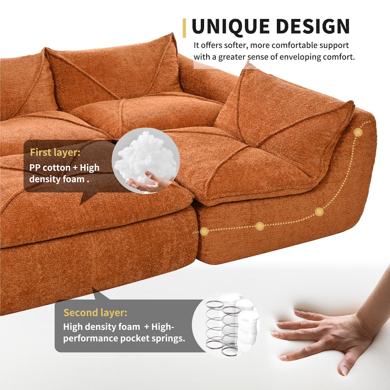 Particle Chenille Sectional Sofa Pull-line Pull-point Design Sofa with Movable Ottoman