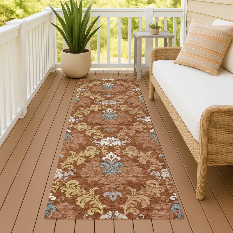Machine Washable Indoor/ Outdoor Damask Patna Chantille Rug - Paprika - 2'3" x 7'6"