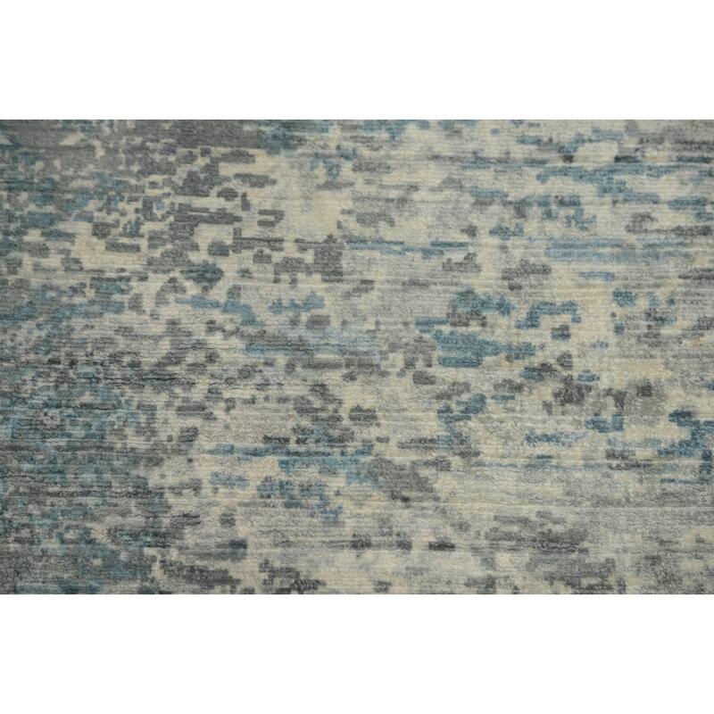 Hand-knotted Modern Silk Blue Abstract Oriental Area Rug - 8' 0'' X 4' 11''