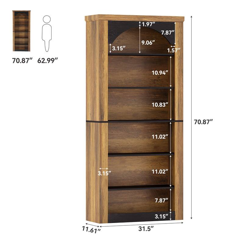 Arched Bookcase, 70.9" Wooden Bookshelves, 6-Tier Modern Bookshelf