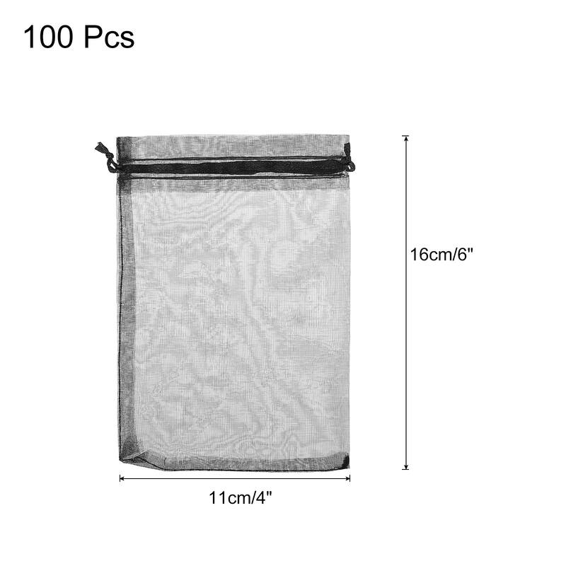100pcs Organza Bags Drawstring Favor Pouches Sheer Mesh Bag for Party - Black - 4 inch x 6 inch