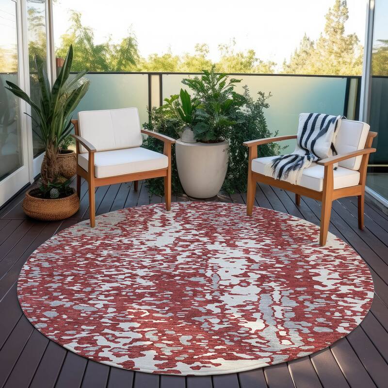 Machine Washable Indoor/ Outdoor Modern Abstract Chantille Rug - Garnet - 8' x 8'