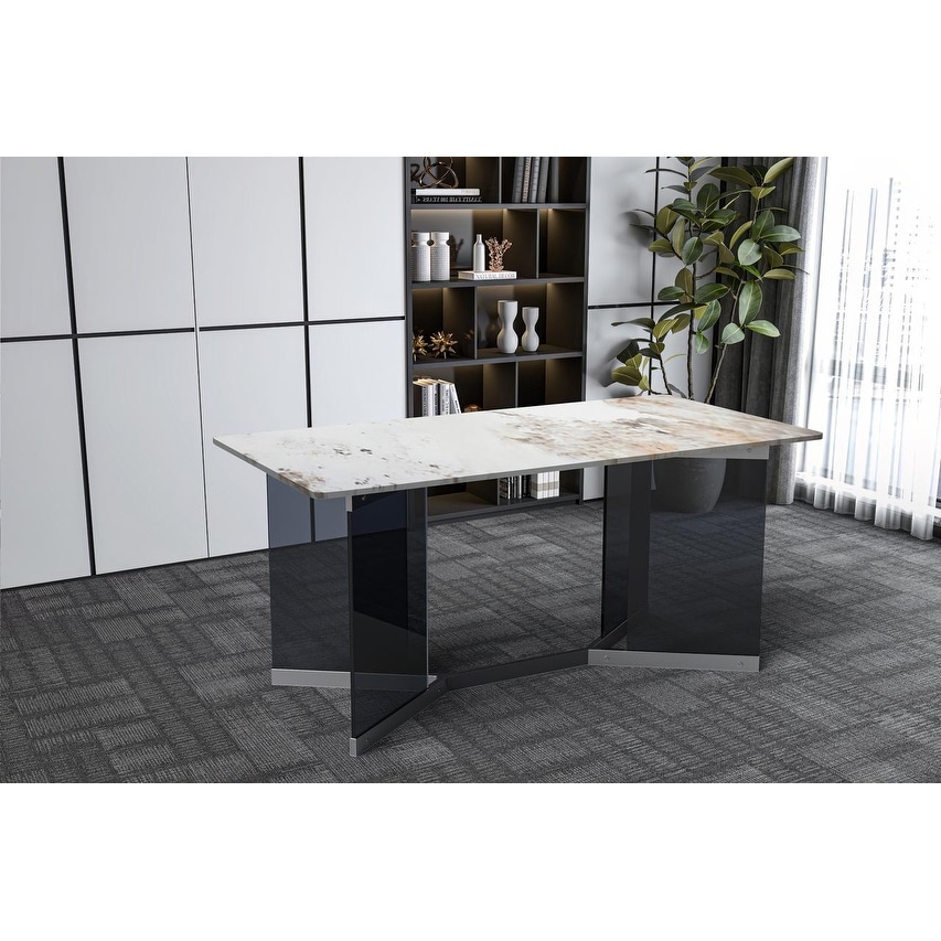 Oryn Modern Dining Table - Sintered Stone or Glass Top - Stainless Steel Base - 55", 62", or 71" Rectangular Table for 4-8