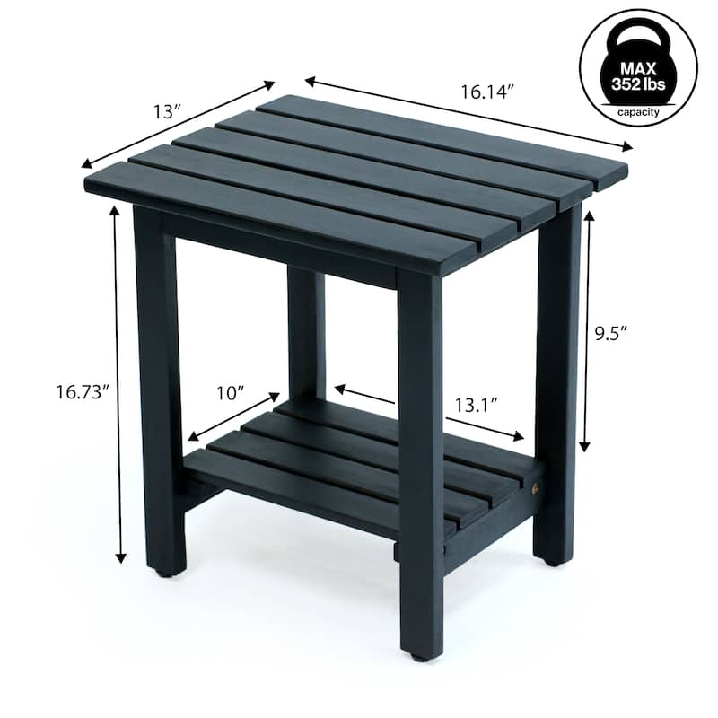 Kellie 16.1" Slatted Solid Acacia Wood Indoor/Outdoor Side Table with Shelf, By JONATHAN Y