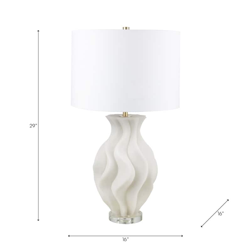 Stone Quartz Table Lamp Wavy Textured Base Fabric Shade - 29" White - 16" x 16" x 29"