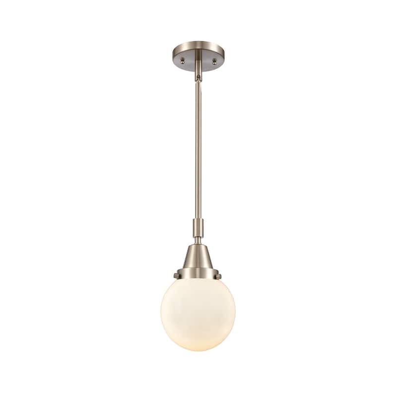 Innovations Lighting 447-1S-11-6 Beacon Pendant Beacon 6" Wide Mini - Brushed Satin Nickel / Matte White