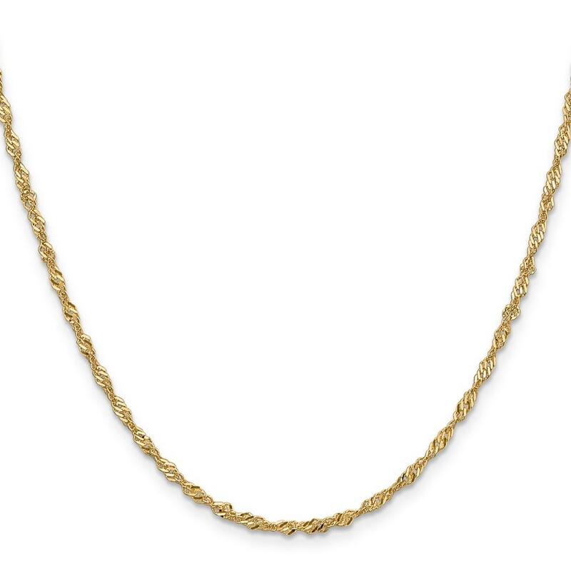 Curata 10k Yellow Gold Solid 2mm Singapore Chain Bracelet Options: 7" 8"