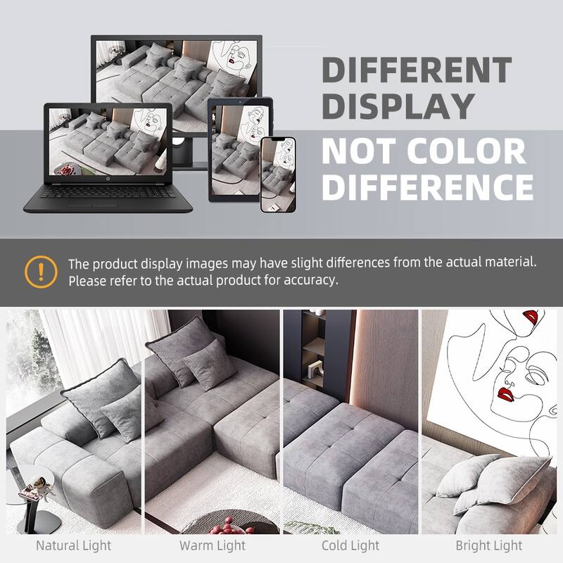 Modern Oversized Modular Sectional Sofa, Chenille Fabric Floor Couch with 6 Pillows, 5-Seater Upholstered Tufted Sofa
