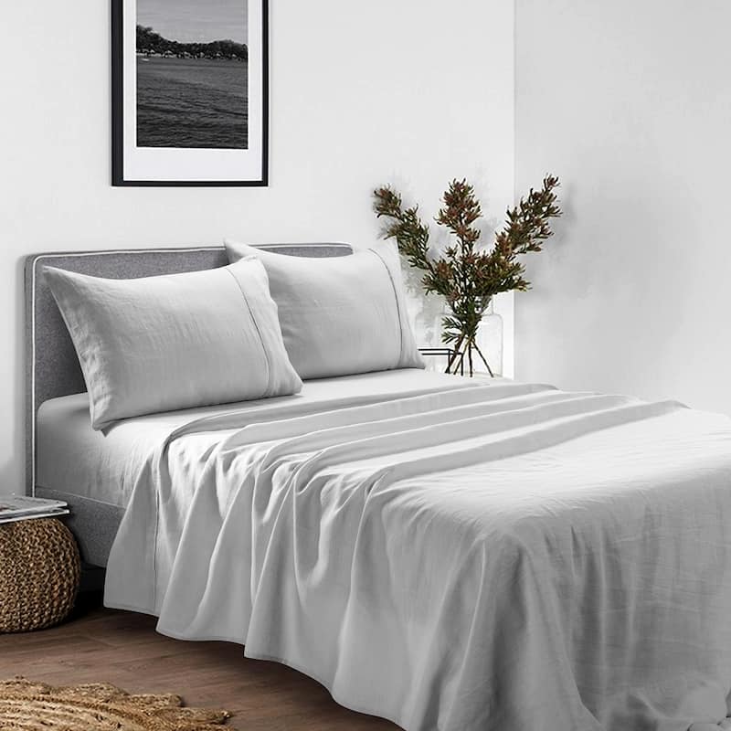 WHOLINENS Stone Washed French Linen Pillow Cases 2Pcs Side Opening - 20x40" - Silver Grey