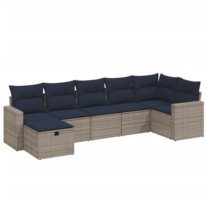 vidaXL Patio Sofa Set with Cushions Outdoor Conversation Furniture Poly Rattan - 24.4" x 24.4" x 27.2"