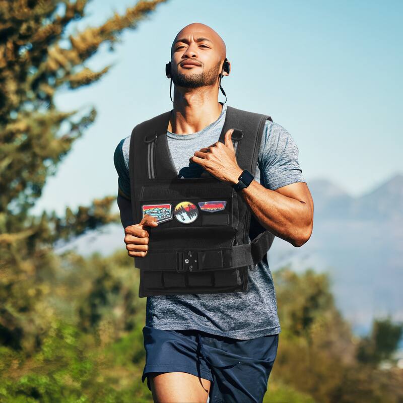 Black Nylon Weighted Vest with Metal Buckle and Reflective Stripes - 35 lbs