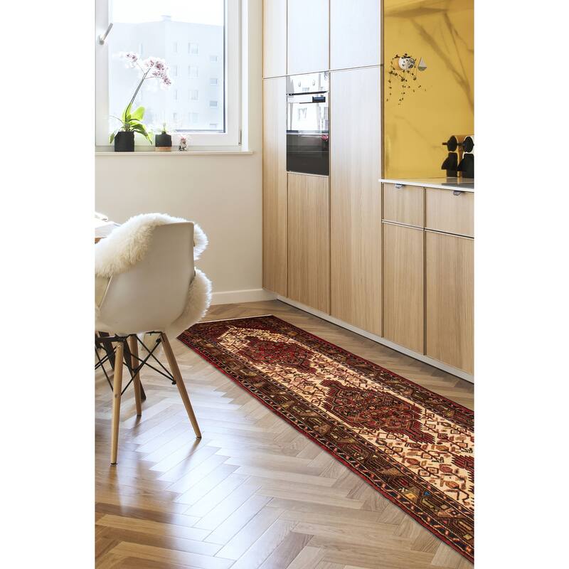 ECARPETGALLERY Hand-knotted Andelz Cream, Red Wool Rug - 2'8 x 11'3