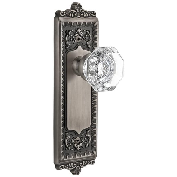 Grandeur WINCHM_PRV_238 Windsor Solid Brass Rose Privacy Door Knob Set with Chambord Crystal Knob and 2-3/8" Backset
