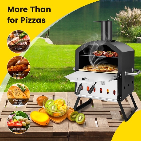 Costway 2-Layer Pizza Oven Wood Fired Pizza Grill Outside Costway 2-Layer Pizza Oven Wood Fired Pizza Grill Outside