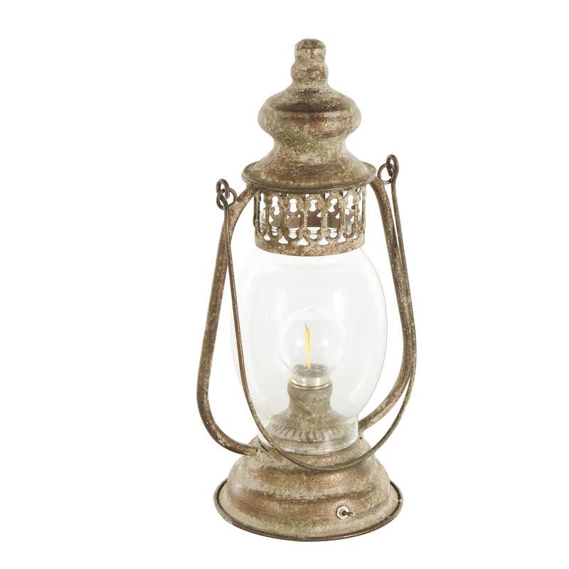 Metal Distressed Antique Style Lantern Room Accent Lamp - Bronze - Roche River Decor
