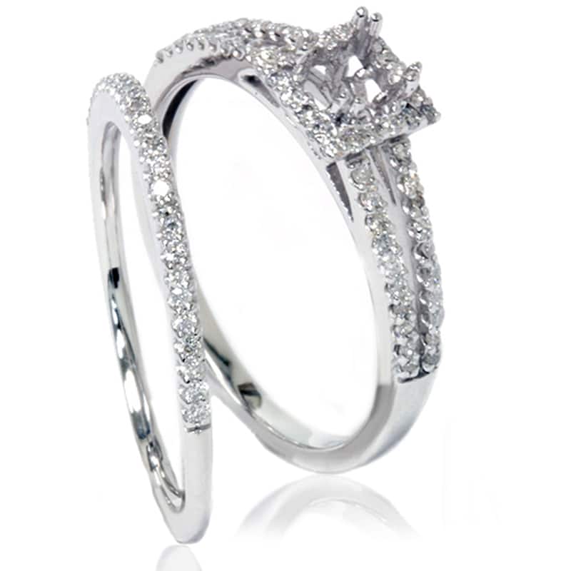 Bliss Diamond 3/8CT Split Shank Princess Cut Halo Engagement Ring Set Setting White Gold - 6