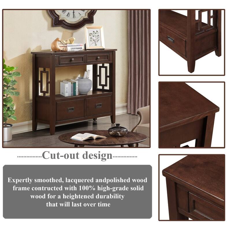 36''Farmhouse Pine Wood Console Table Entry Sofa Table with 4 Drawers & 1 Storage Shelf for Living Room Hallway Kitchen