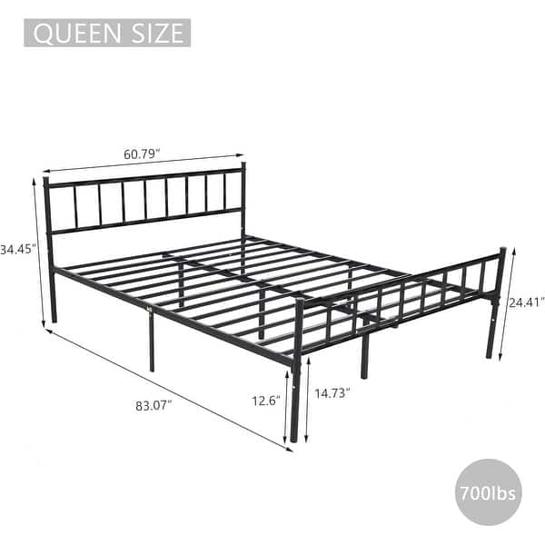 dimension image slide 3 of 10, alazyhome Classic Metal Platform Bed Frame Steel Slat Support, Black