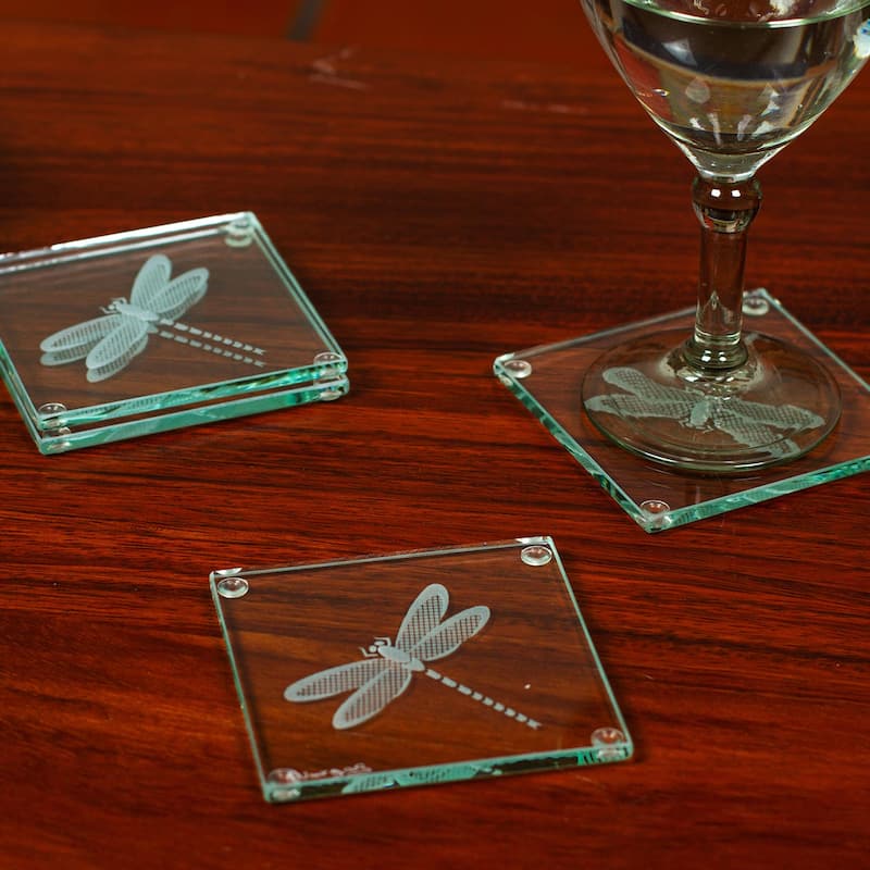 Novica Handmade Gliding Dragonfly Glass Coasters (Set Of 4)