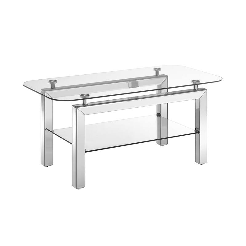 Rectangle Tempered Glass Coffee Table, Tea Table for Waiting Room, Modern Side Coffee Table with Mirrored Stainless Leg