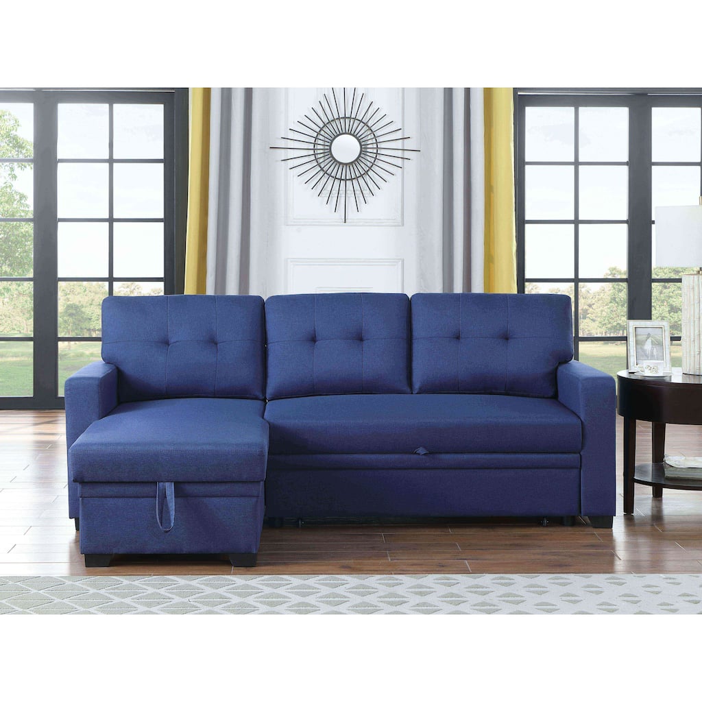 Convertible Sectional Sofa with Pull-Out Bed and Storage Chaise for Living Rooms