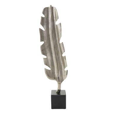 Aluminum Metal Bird Feather Decorative Sculpture with Black Marble Base - Silver or Gold - CosmoLiving by Cosmopolitan