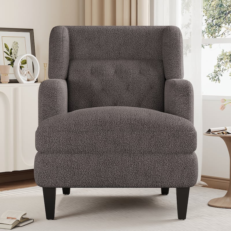 Roomfitters Upholstered Accent Chair Tufted Armchair for Living Room and Bedroom, Beige