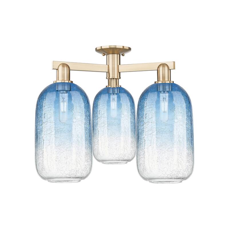 Innovations Lighting Downtown Urban - Brookhaven Cloche - 3 Light 25" Semi-Flush Mount - Champagne Bronze/Sapphire Blue