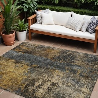 10' X 14' Gray Brown And Gold Abstract Washable Indoor Outdoor Area Rug ...