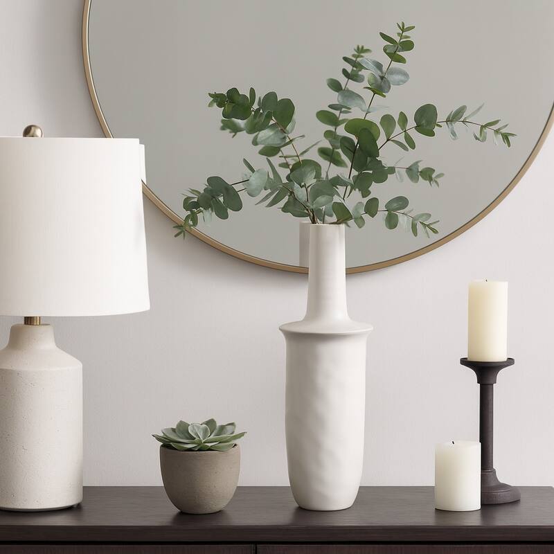 Decorative Vase - Ivory Ceramic Unique Flared Top