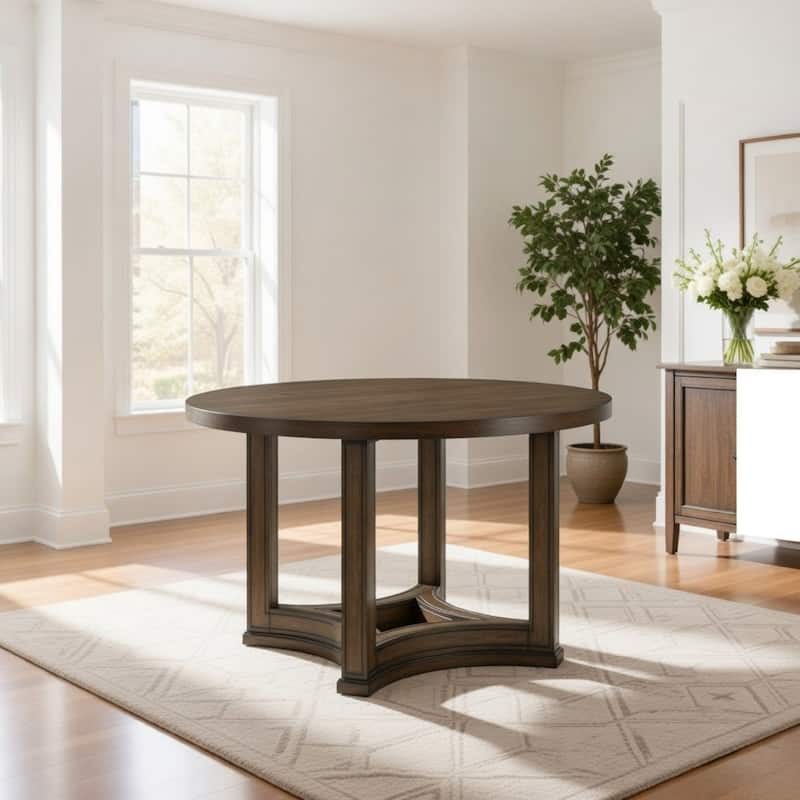 Stacy 47 Inch Dining Table, Round Tabletop, Rubberwood, Weathered Oak