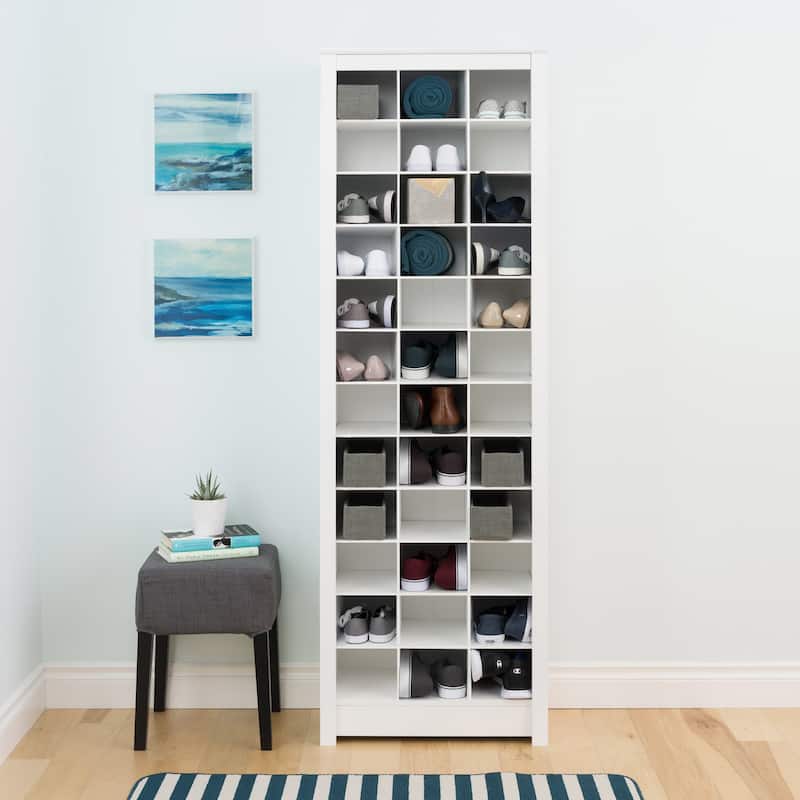 Prepac Elegant White Shoe Storage Cabinet, Space-Saving Solution with Cubbies for 36 Pairs, 13"D x 23.5" W x 72.5" H