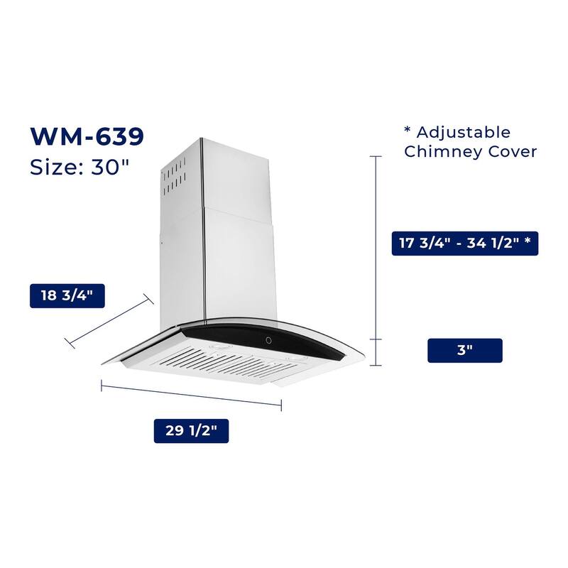 Hauslane Wall Mount Range Hood w/ Onxy Black Panel, 3 Speeds, LED, Baffle Filters, Convertible, Stainless Steel